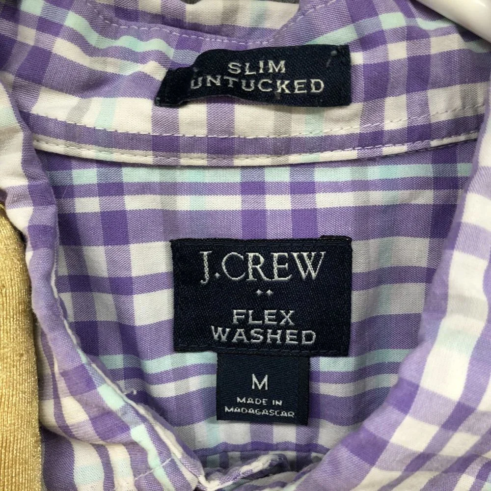J. Crew Slim Untucked Long Sleeve Shirt Mens M‎ Purple White Plaid Flex Stretch